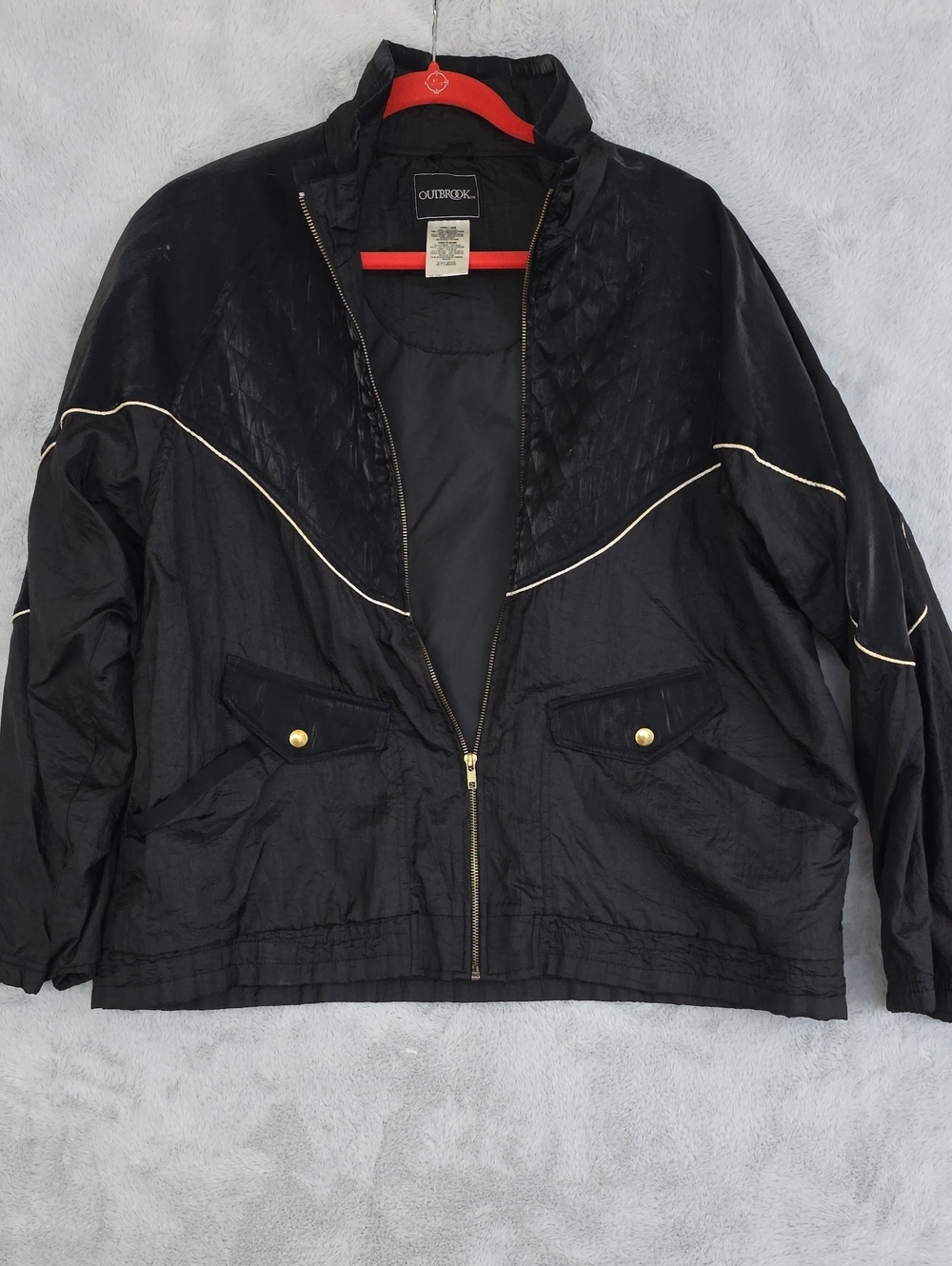 90s Outbrook Black Zipper Windbreaker Jacket with White Piping